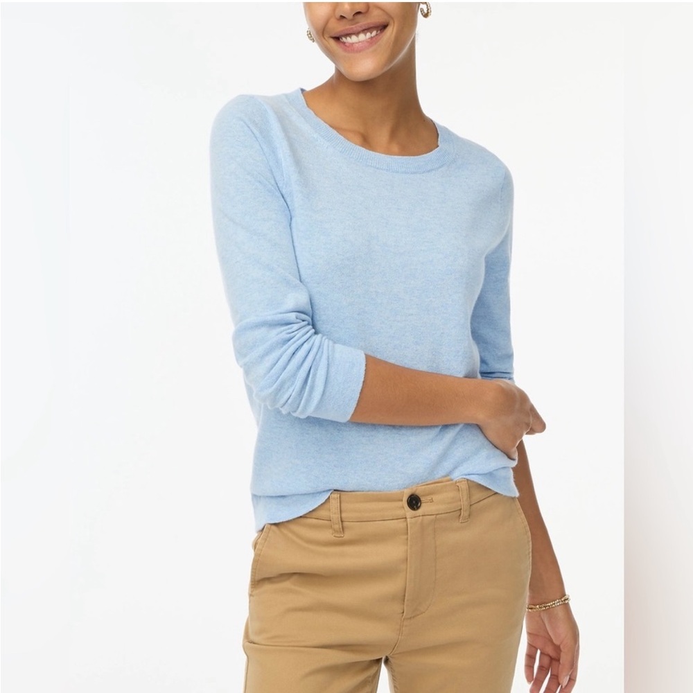 J Crew Teddie Crew Neck Sweater Light Heather Blue Sz XXL w MEASUREMENTS